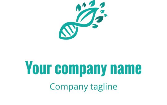 Modern logo tasarımı, yeşil yapraklarla iç içe geçmiş DNA ipliği içeriyor