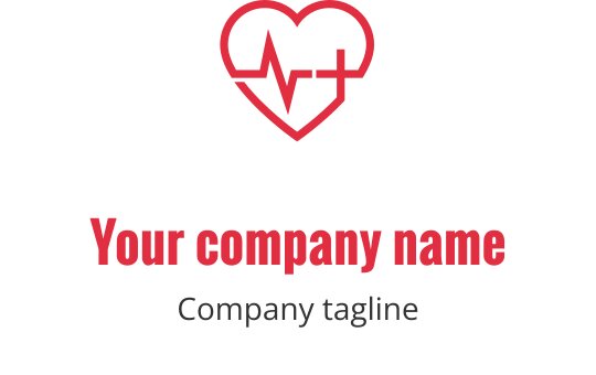 Kırmızı kalp atışı çizgisi ve haç içeren kalp logo tasarımı