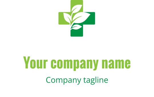 Modern yeşil logo tasarımı, yaprak ve haç sembolü içeriyor