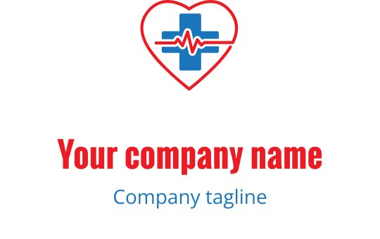Kırmızı ve mavi kalp atışı çizgisiyle kalp ve haç logo tasarımı