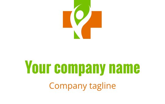 Dinamik bir figürle yeşil ve turuncu haç içeren modern logo tasarımı
