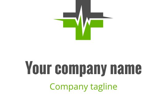 Yeşil bir haç ve kalp atışı çizgisi içeren modern logo tasarımı