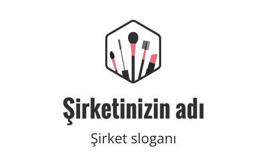 Şık altıgen logo tasarımı, siyah ve pembe makyaj fırçaları içeriyor