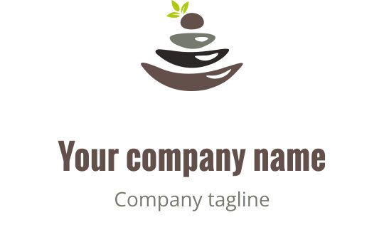Dengeli logo tasarımı, üst üste konmuş taşlar ve yeşil yaprak içeriyor