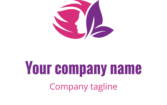 Pembe ve mor çiçek unsurlarıyla profil silueti içeren şık logo tasarımı