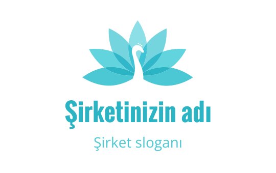 Zarif tavus kuşu logo tasarımı, turkuaz yapraklar ve zarif siluet ile