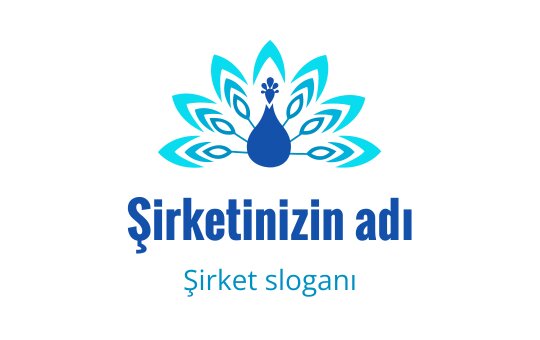 Mavi ve turkuaz tüy unsurlarıyla şık tavuskuşu logo tasarımı