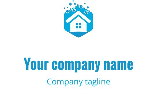 Altıgen şekilli ve baloncuklu modern mavi ev logo tasarımı