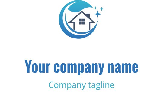 Dairesel mavi dalga içinde bir ev bulunan modern logo tasarımı