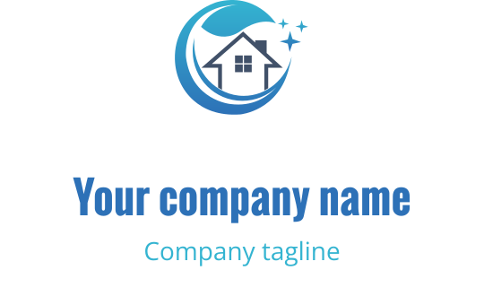 Dairesel mavi dalga içinde bir ev bulunan modern logo tasarımı