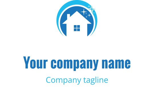 Dairesel vurgular ve yıldızlarla modern mavi ev logo tasarımı