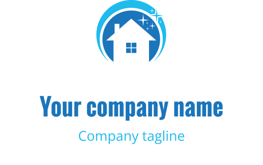 Dairesel vurgular ve yıldızlarla modern mavi ev logo tasarımı