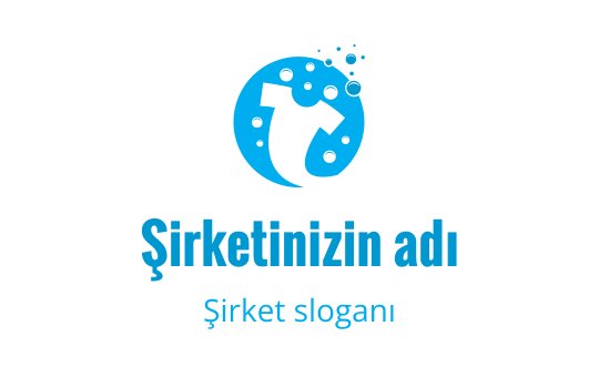 Modern mavi logo tasarımı, stilize edilmiş bir gömlek ve baloncuklar içeriyor