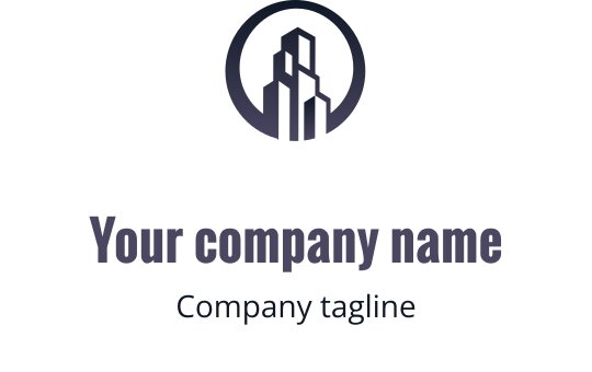 Dairesel şekil içinde soyut binalar içeren modern logo tasarımı