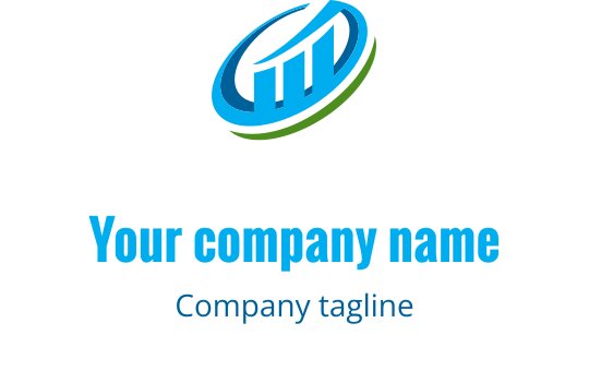 Modern mavi ve yeşil logo tasarımı, soyut kıvrımlı şekiller ve çubuklar içeriyor