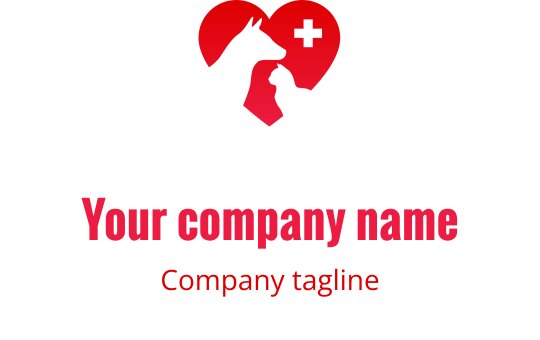 Kırmızı renkte köpek ve kedi silueti içeren kalp şeklinde logo tasarımı