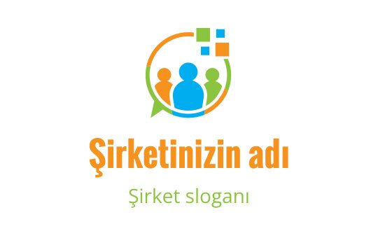 Üç stilize insanın yer aldığı renkli logo tasarımı, konuşma balonunda