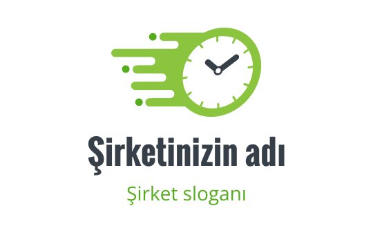 Dinamik saat logo tasarımı, yeşil hareketli çizgiler ve kalın metin ile