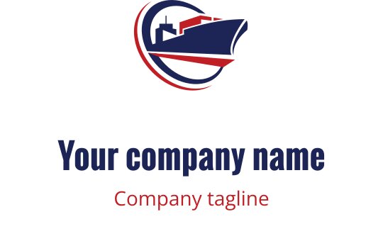 Cesur kırmızı ve lacivert logo tasarımı, stilize edilmiş bir gemi silueti içeriyor