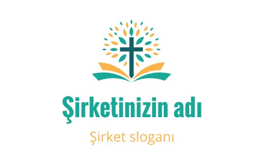 Ağaç, haç ve açık kitap içeren renkli logo tasarımı