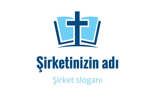 Mavi tonlarda açık bir kitabın üzerinde haç bulunan modern logo tasarımı