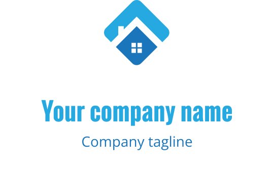 Modern yeşil ve mavi logo tasarımı, stilize edilmiş bir ev silueti içeriyor