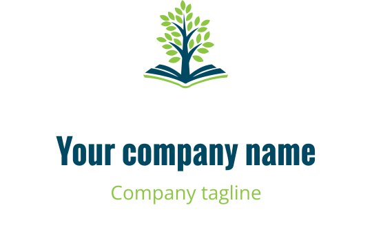 Açık bir kitabın üzerinde yeşil bir ağaç bulunan modern logo tasarımı