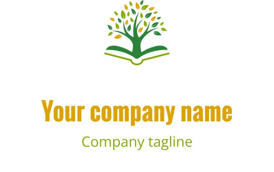 Şık bir logo tasarımı, altın ve yeşil bir kalkan ile kitap motifi içeriyor
