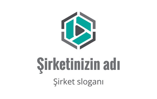 Modern altıgen logo tasarımı, teal ve gri renklerde bir oynatma butonu içeriyor