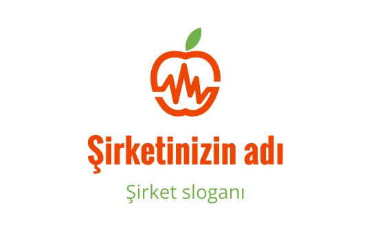 Modern turuncu elma logo tasarımı, yeşil yaprak ve kalp atışı çizgisiyle