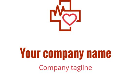 Şık kırmızı kalp logo tasarımı, kahverengi bir haç unsuru ile