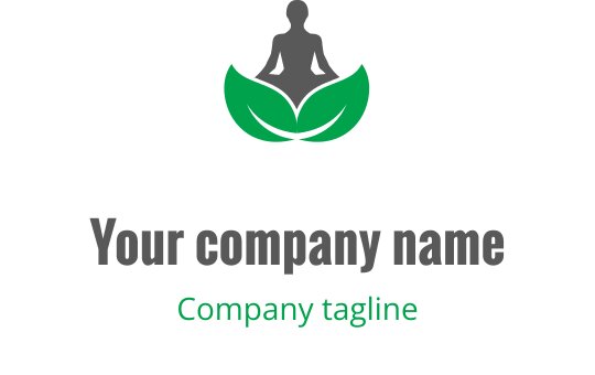 Meditasyon yapan bir figürün yeşil yaprakların üzerinde olduğu huzurlu logo tasarımı
