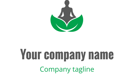 Meditasyon yapan bir figürün yeşil yaprakların üzerinde olduğu huzurlu logo tasarımı