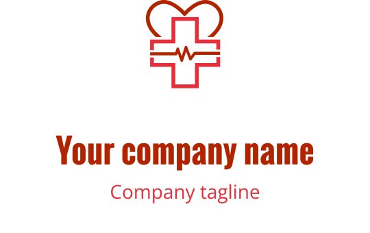 Kırmızı kalp ve kahverengi haçın iç içe geçtiği şık kalp logo tasarımı