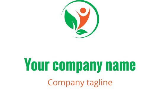 Yeşil ve mercan renklerinde iç içe geçmiş figürler içeren canlı logo tasarımı