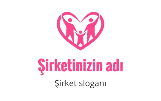 Pembe renkte iki yetişkin ve bir çocuğun yer aldığı kalp şeklinde logo tasarımı