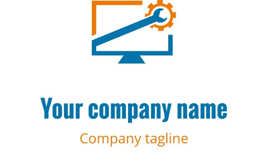 Turuncu ve yeşil tonlarında stilize bir bilgisayar içeren modern logo tasarımı