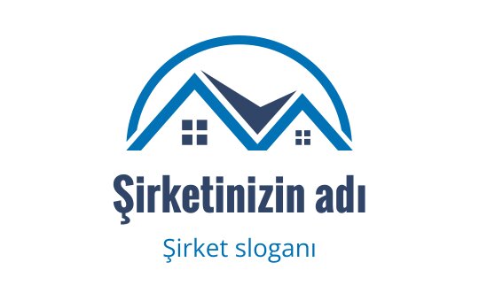 Modern mavi ve gri logo tasarımı, stilize edilmiş çatı ve pencereler içeriyor
