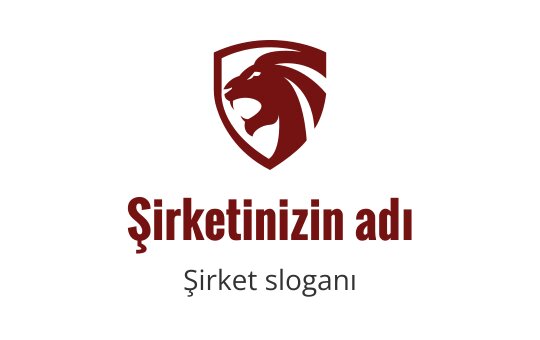 Kahverengi bir logo, güç ve cesareti simgeleyen stilize bir aslan içeriyor.
