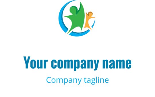 Dairesel şekil içinde iki soyut figür içeren renkli logo tasarımı