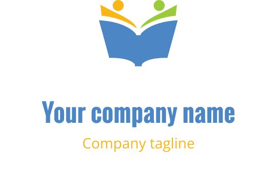 Açık bir kitap ve iki soyut figür içeren renkli logo tasarımı