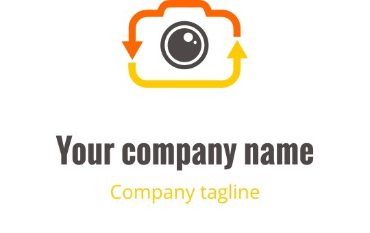 Gri, turuncu ve sarı vurgularla minimalist kamera logo tasarımı