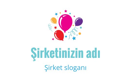Renkli balon logo tasarımı, eğlenceli unsurlar ve konfetilerle süslenmiş