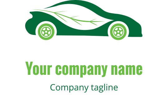 Yaprak detayları ve yuvarlak tekerleklerle modern yeşil araba logo tasarımı
