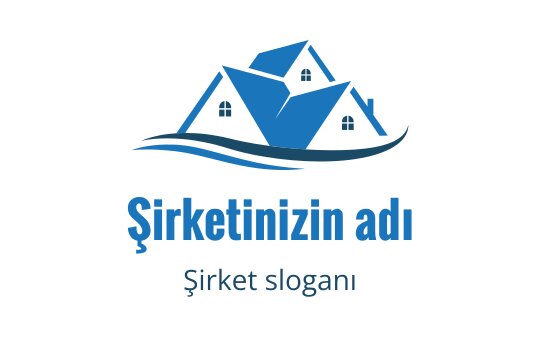 Modern mavi ev logo tasarımı, stilize edilmiş çatılar ve dalgalar ile