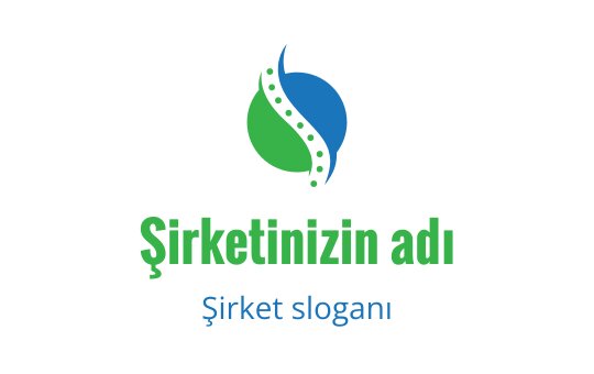 Mavi ve yeşil soyut bir kıvrım ile noktalı vurgular içeren modern logo tasarımı