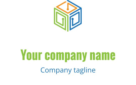 Soyut turuncu ve teal bilgisayar şekli içeren modern logo tasarımı