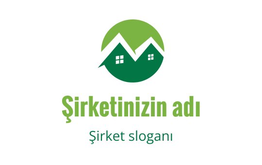 İki stilize ev ve dairesel arka plana sahip modern yeşil logo tasarımı